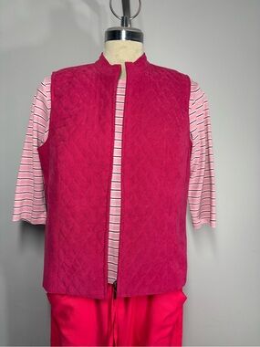 JM Collection Quilted Hot Pink Stand Collar Vest Size S:P